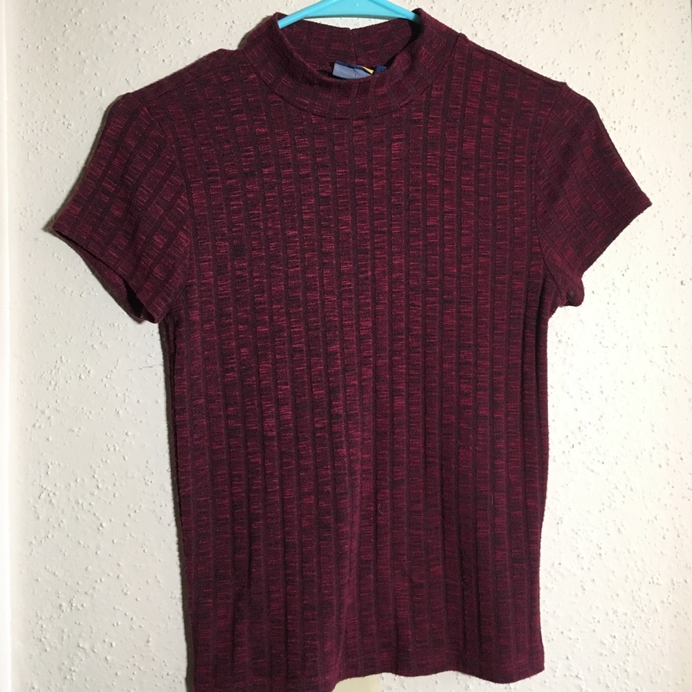 Burgundy high neck cap sleeve top